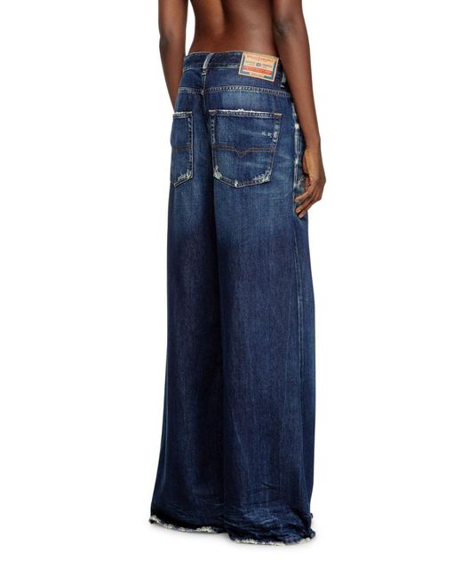 DIESEL Blue Frayed Wide-Leg Jeans