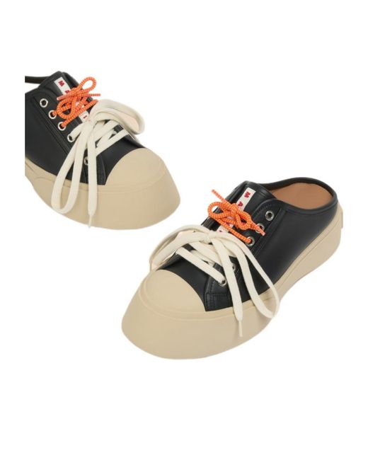 Marni Black Leather Pablo Lace-Up Sabot