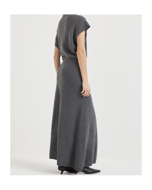 Brunello Cucinelli Gray Mock Neck Knitted Dress