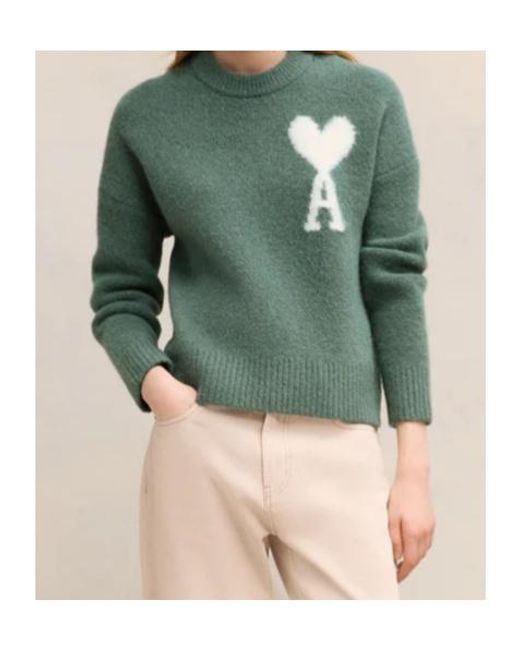 AMI Green Ami De Coeur Wool Sweater for men