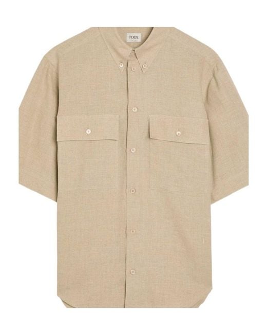 Tod's Natural Minimalist Versatile Solid Linen Shirt
