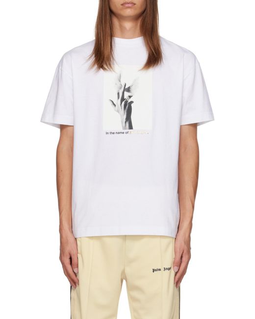 Palm Angels White Hand-Photo Cotton T-Shirt for men