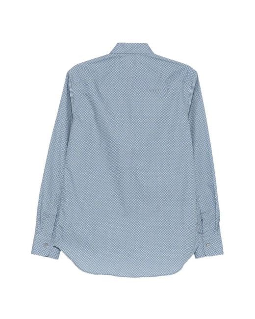 Canali Blue Long-Sleeve Collared Shirt for men