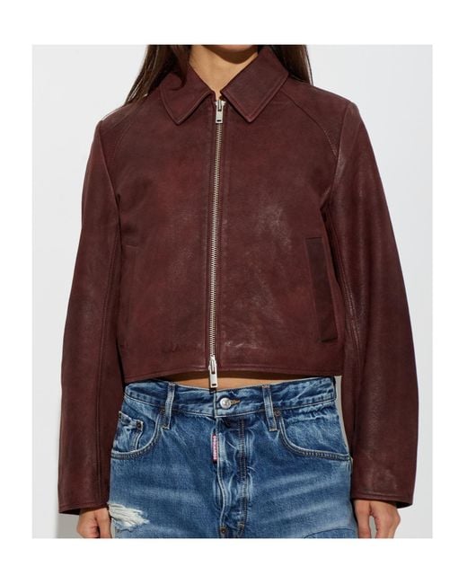 Samsøe & Samsøe Brown Collared Long-Sleeved Leather Jacket