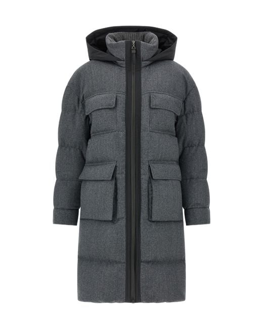 Brunello Cucinelli Gray 'shiny Zipper Pull' Long Down Jacket