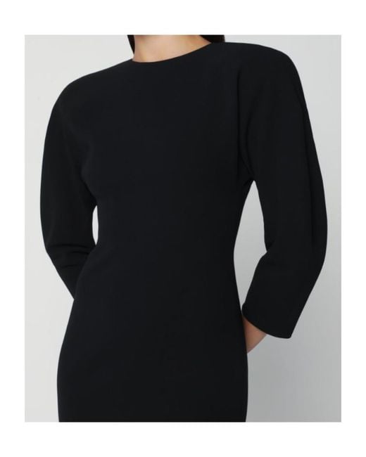ANDAMANE Black Midi Dress With Rounded Shoulders
