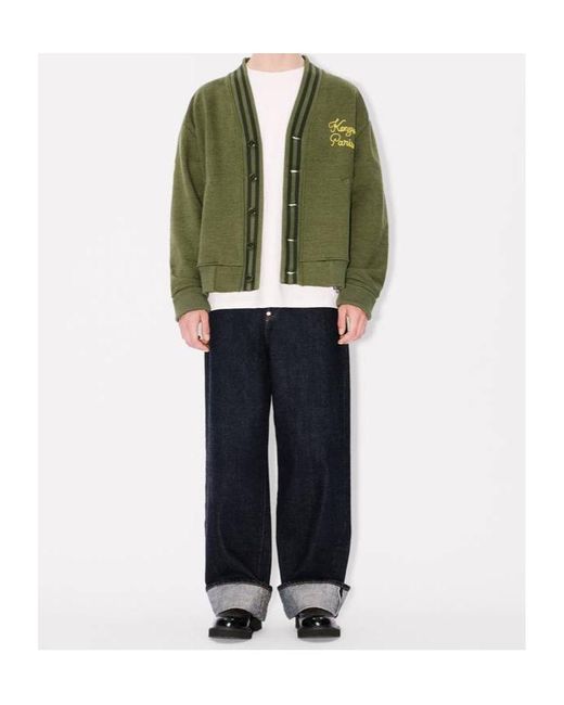 KENZO Green Paris Chainstitch Embroidered Cardigan for men