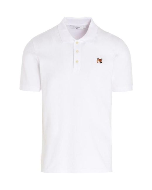 Maison Kitsuné White Fox-Patch Polo Shirt for men