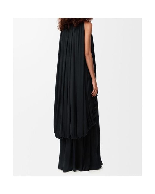 Loewe Black Draped Embellished Deep V-Neck Dress
