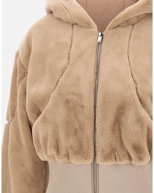 Moose Knuckles Natural Logo Patch Faux Fur Jacket