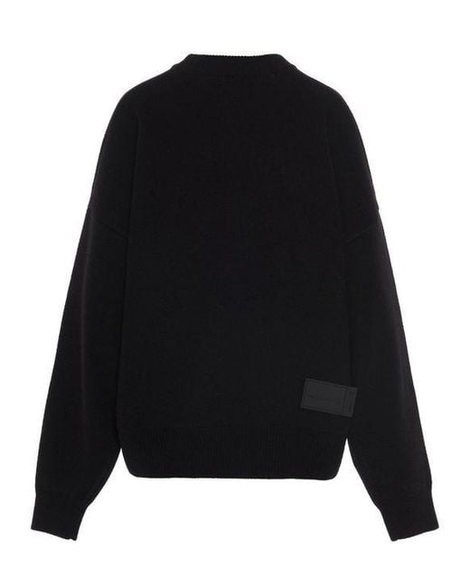 we11done Black Logo-Intarsia Crew-Neck Jumper for men