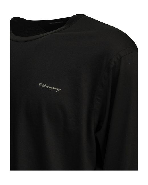 C P Company Black Crewneck T-Shirt With Logo for men