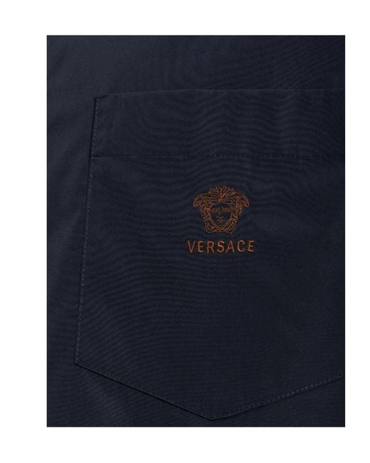 Versace Blue Medusa-Embroidered Patch-Pocket Shirt for men