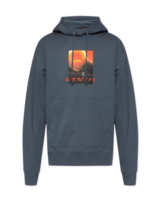 Helmut Lang Blue Graphic Printed Drawstring Hoodie for men