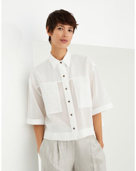 Brunello Cucinelli White Semi-Sheer Short-Sleeved Shirt