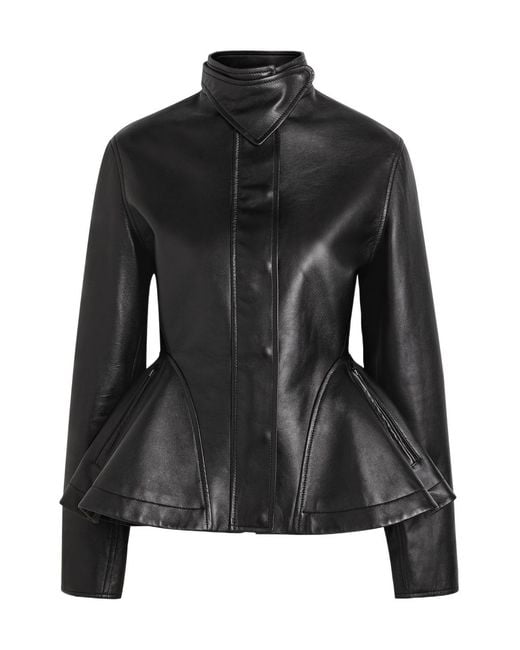 Alaïa Black Panelled Peplum Leather Jacket