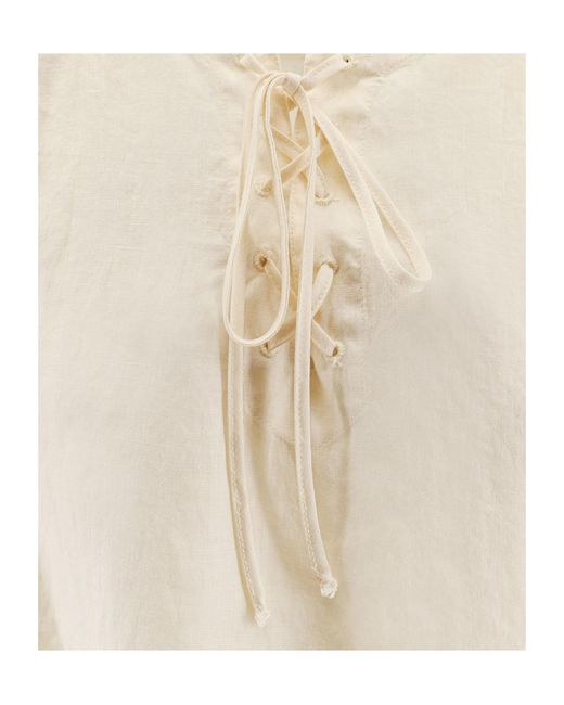 Aspesi Natural Lace-Up Short-Sleeve Top