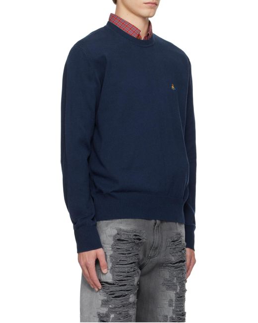 Vivienne Westwood Blue Alex Orb-Embellished Cotton-Cashmere Sweater for men
