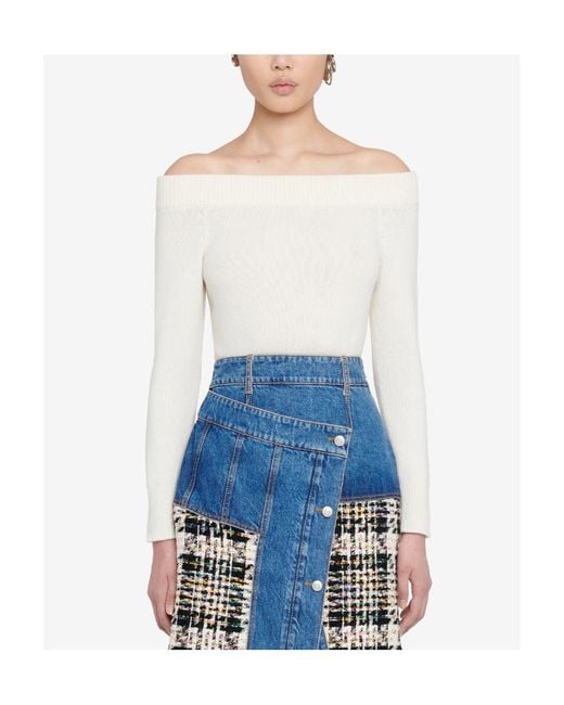 McQueen White Off-Shoulder Long-Sleeved Jumper