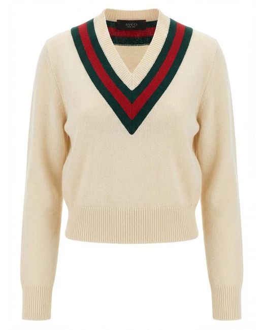 Gucci Natural Web Detailed Fine Knit Jumper