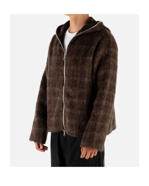 Our Legacy Black Hairy Wool Check Zip-Up Sweatshirt for men