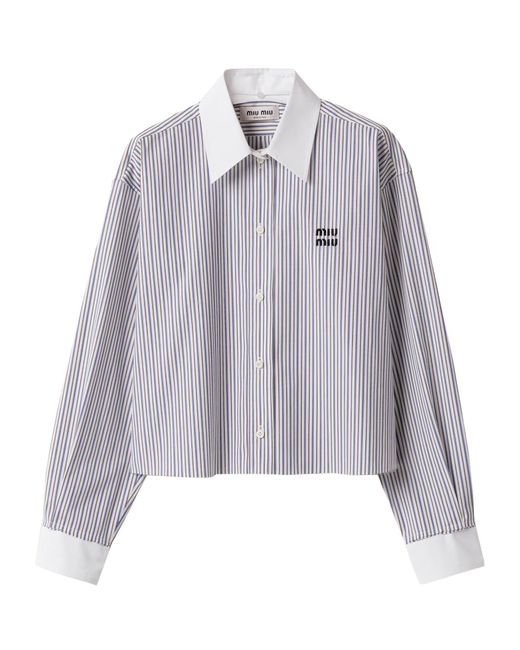 Miu Miu Gray Logo-Embroidered Striped Shirt