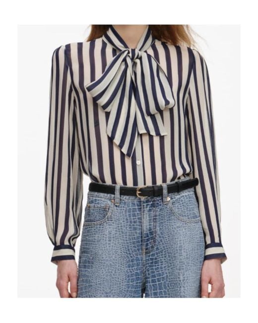 Self-Portrait Blue Stripe Tie Neck Blouse