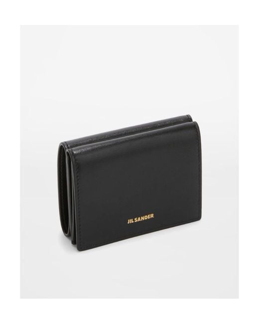 Jil Sander Black Logo Detailed Tri-Fold Wallet