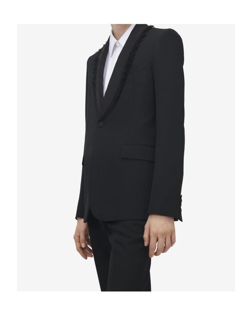 McQueen Black Frayed Lapel Single-Breasted Jacket for men
