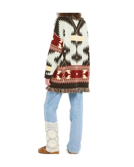 Alanui Blue Icon Jacquard Fringed Cardigan