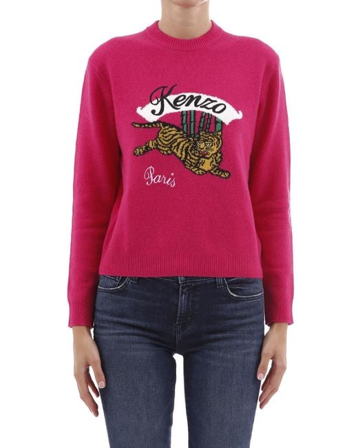 KENZO Pink Jumping Tiger Embroidered Pullover