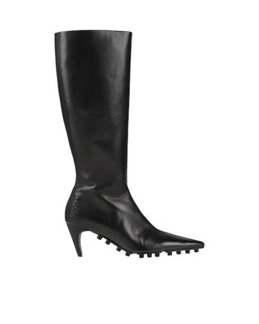 Marni Black Solid Pointed Leather Boots