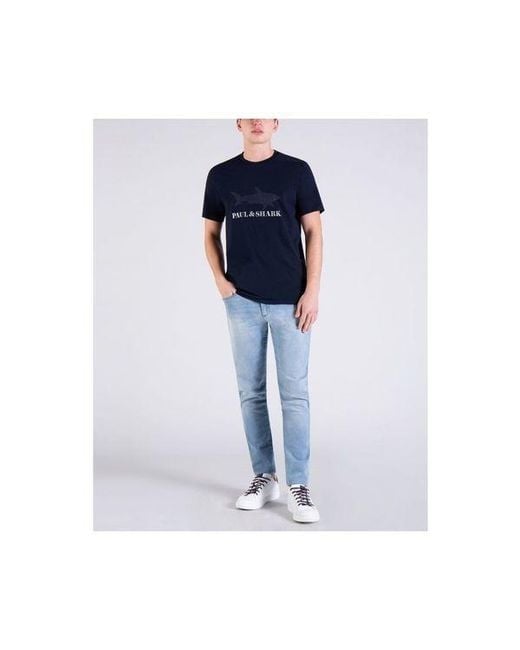 Paul & Shark Blue Round Collar Logo T-Shirt for men
