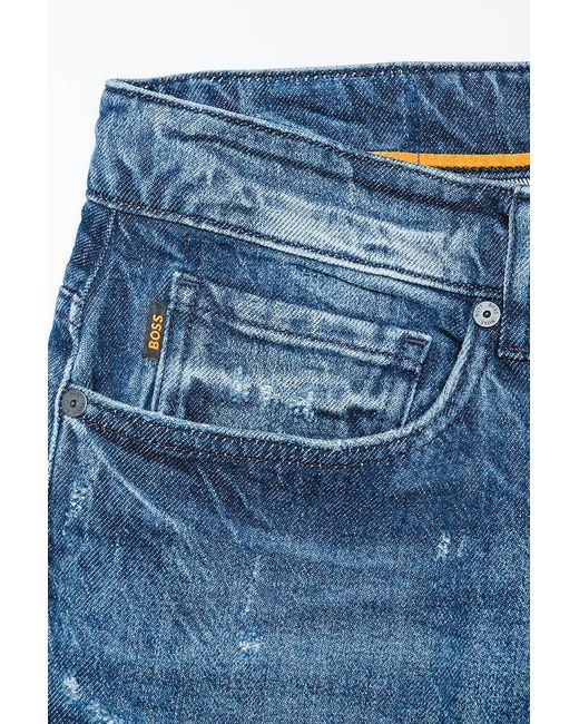 Boss Blue Boss Distressed Straight-Leg Jeans for men