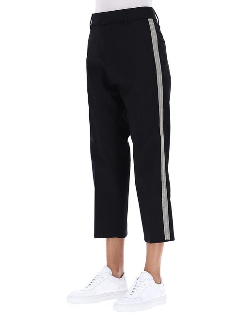 DSquared² Black Embroidery Striped Trousers