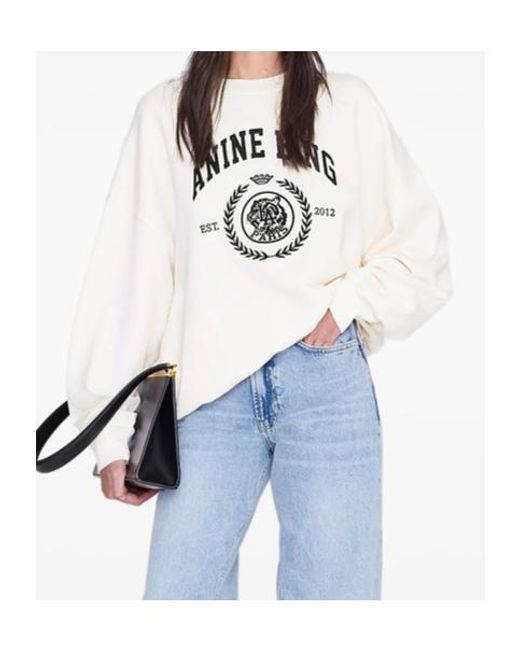 Anine Bing White Miles Collegiate Logo Sweatshirt