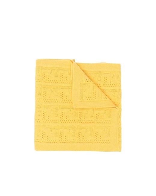 Fendi Yellow Pointelle-Knit Monogram Scarf for men