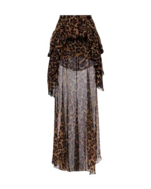 Blumarine Brown Leopard-Print Silk Crepon Maxi Skirt