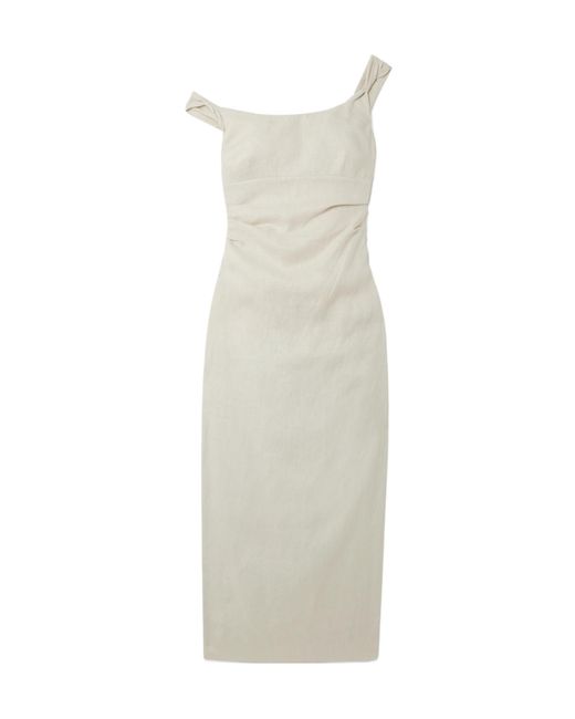 Sir White Twisted Gathered Linen Midi Dress