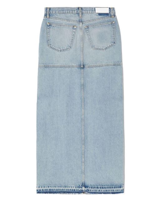 Re/done Blue Side-Slit Distressed Denim Maxi Skirt
