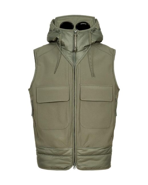 C P Company Green Goggle-Hooded Zipped-Up Gilet for men