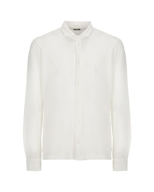 Zanone White Long-Sleeved Button-Down Shirt for men