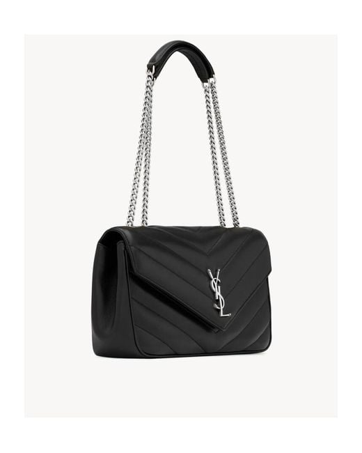 Saint Laurent Black Loulou Foldover Top Medium Shoulder Bag