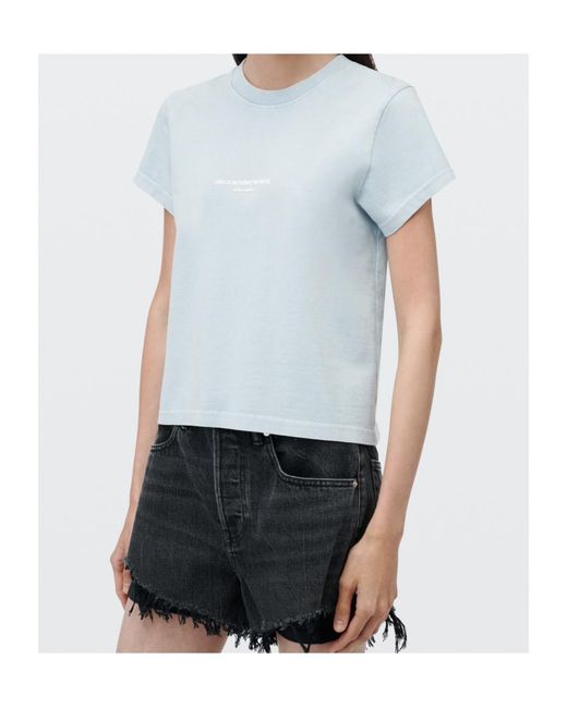 Alexander Wang Blue Logo Print Shrunken Short Sleeve Tee