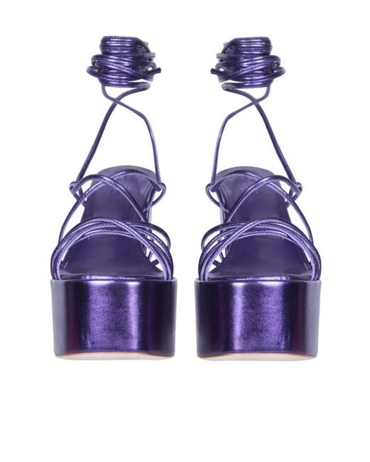 Paris Texas Blue Lace-Up Block-Heeled Sandals
