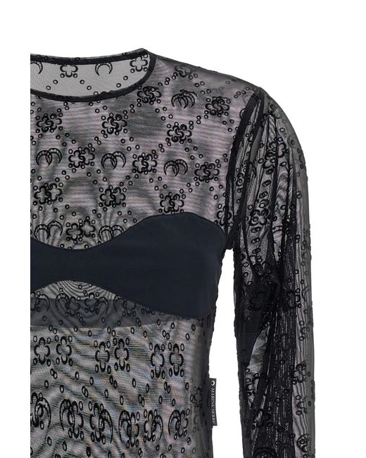 MARINE SERRE Gray Moonogram Long-Sleeve Bodysuit