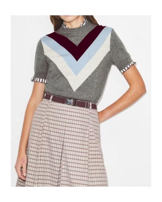 Tory Burch Gray Chevron Wool Top