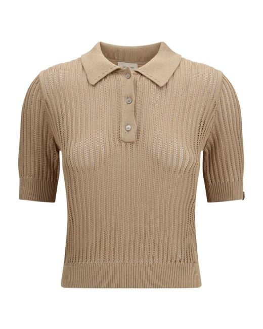 Jacob Cohen Natural Openwork Knit Polo Top