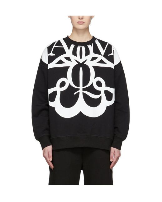 McQueen Black Graffiti Printed Round Neck Sweater