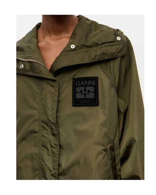 Ganni Green Logo Patch Hooded Jacket